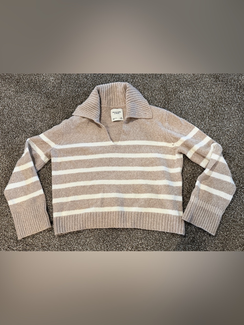 Abercrombie & Fitch Striped Johnny Collar Knit Fall Sweater –Size Medium